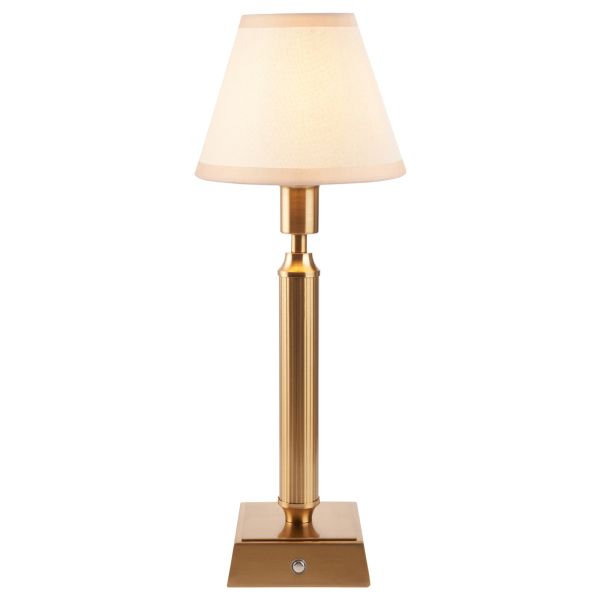 Настільна лампа Endon 114870 Trobridge Rechargeable & Ivy 16cm Table, Brushed aged brass plate & vintage white fabric