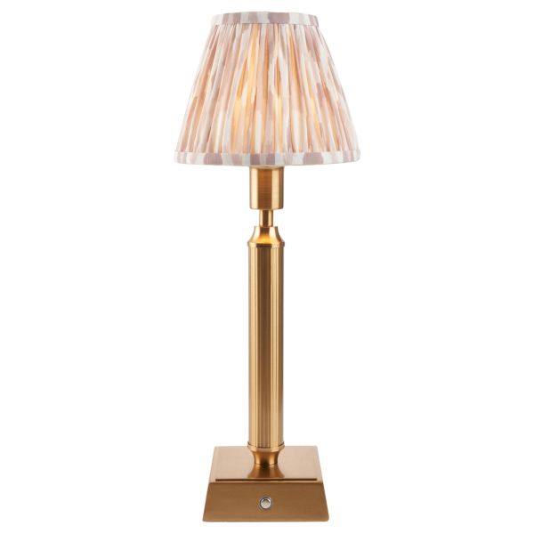 Настільна лампа Endon 114871 Trobridge Rechargeable & Ikat 16cm Table, Brushed aged brass plate & neutral print fabric