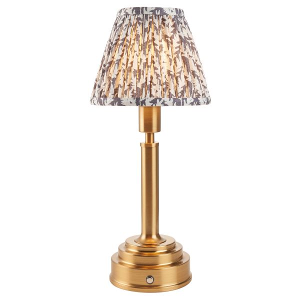 Настільна лампа Endon 114873 Upton Rechargeable & Leaf 16cm Table, Brushed aged brass plate & pearl grey fabric