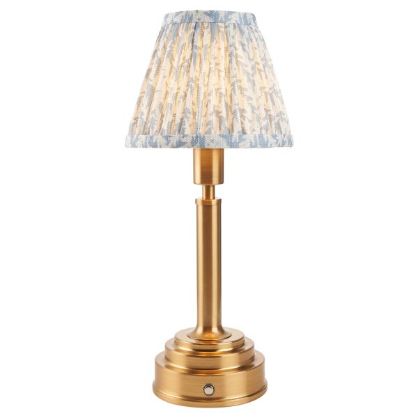 Lampa stołowa Endon 114879 Upton Rechargeable & Leaf 16cm Table, Brushed aged brass plate & shell bay blue fabric