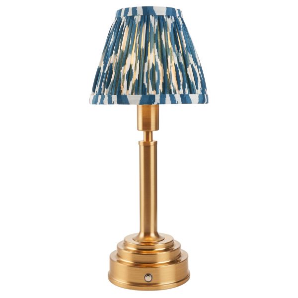 Настільна лампа Endon 114886 Upton Rechargeable & Ikat 16cm Table, Brushed aged brass plate & marlin blue fabric