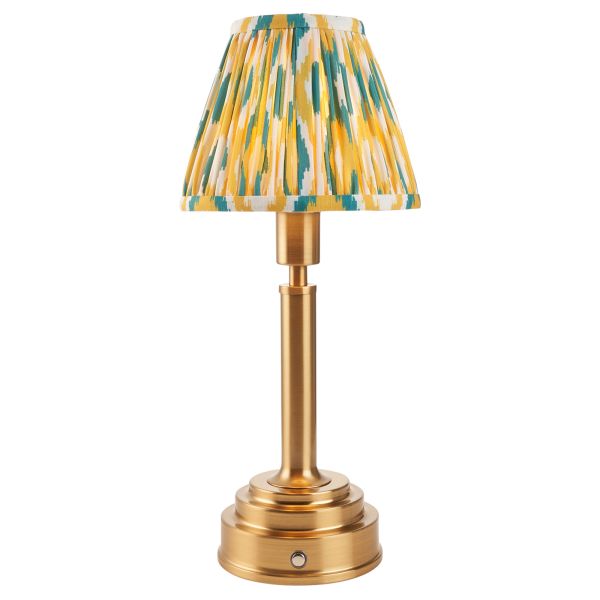 Настільна лампа Endon 114887 Upton Rechargeable & Ikat 16cm Table, Brushed aged brass plate with yellow & jade fabric