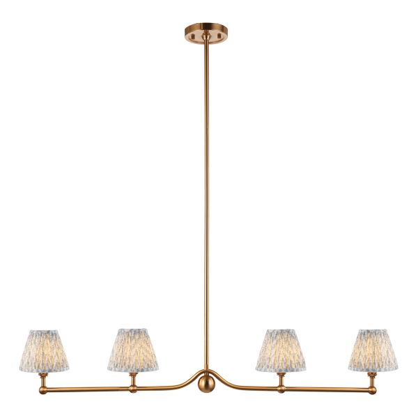Lampa wisząca Endon 114992 Santiago & Leaf 16cm 4lt Linear Pendant, Brushed aged brass plate & shell bay blue fabric