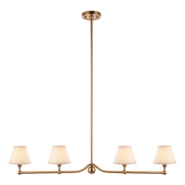 Lampa wisząca Endon 115002 Santiago & Ivy 16cm 4lt Linear Pendant, Brushed aged brass plate & vintage white fabric