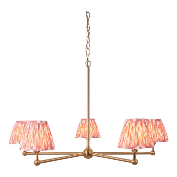 Люстра Endon 115008 Santiago & Ikat 16cm 5lt Pendant, Brushed aged brass plate & coral pink fabric