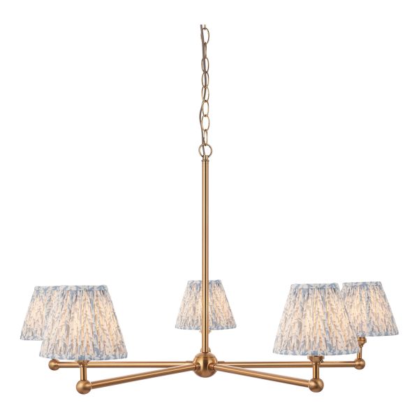 Żyrandol Endon 115011 Santiago & Leaf 16cm 5lt Pendant, Brushed aged brass plate & shell bay blue fabric