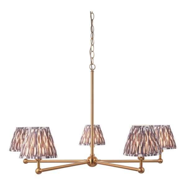 Żyrandol Endon 115017 Santiago & Ikat 16cm 5lt Pendant, Brushed aged brass plate & pearl grey fabric