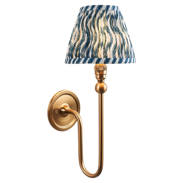 Kinkiet Endon 115025 Santiago & Ripple 16cm Wall, Brushed aged brass plate & marlin blue fabric