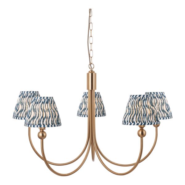 Люстра Endon 115045 Santiago & Ripple 16cm 5lt Pendant, Brushed aged brass plate & marlin blue fabric
