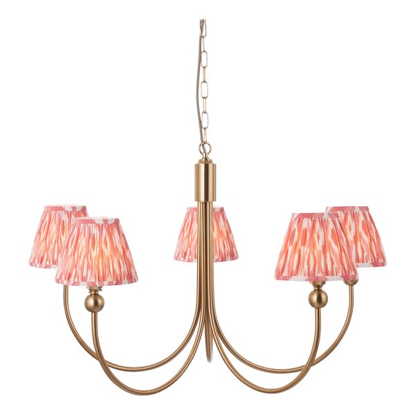 Люстра Endon 115047 Santiago & Ikat 16cm 5lt Pendant, Brushed aged brass plate & coral pink fabric