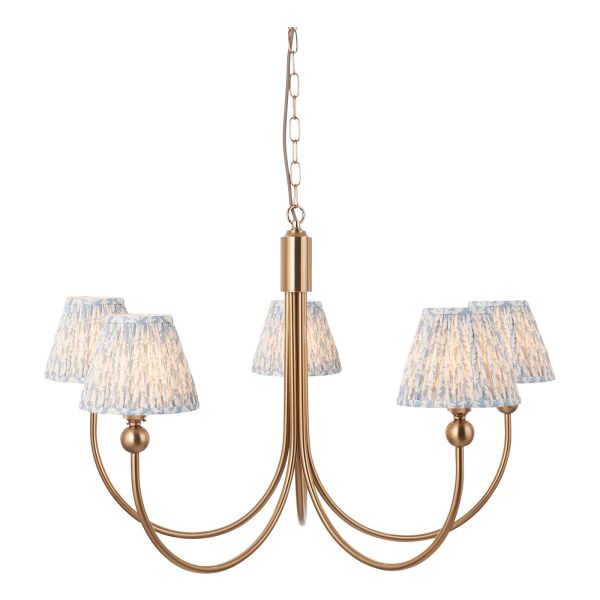 Żyrandol Endon 115050 Santiago & Leaf 16cm 5lt Pendant, Brushed aged brass plate & shell bay blue fabric