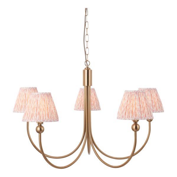 Люстра Endon 115051 Santiago & Leaf 16cm 5lt Pendant, Brushed aged brass plate & peachy keen fabric