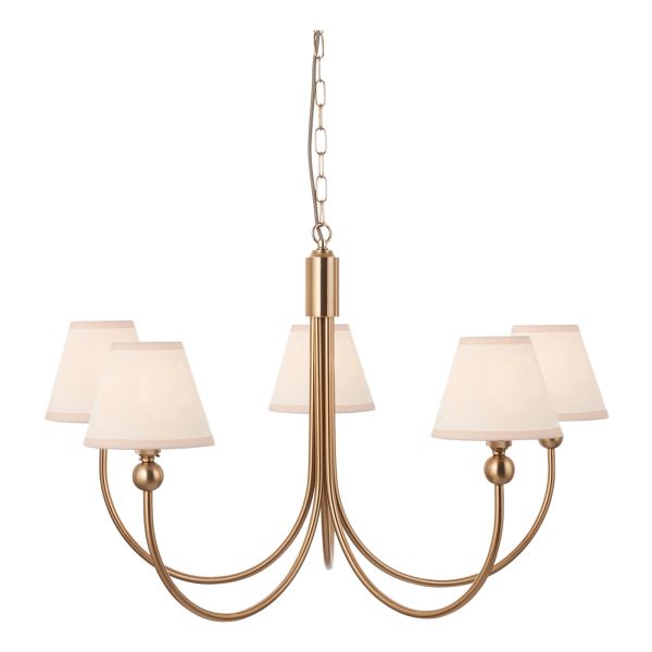 Żyrandol Endon 115060 Santiago & Ivy 16cm 5lt Pendant, Brushed aged brass plate & vintage white fabric