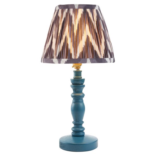 Lampa stołowa Endon 115083 Bibury & Zigzag 20cm Table, Satin marlin blue paint & pearl grey fabric