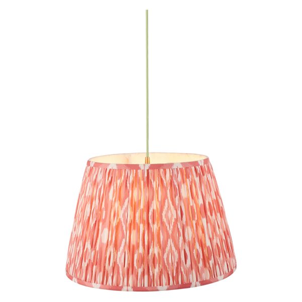 Підвісний світильник Endon 115248 Eltham & Ikat 40cm Pendant, Brushed aged brass, green flex & coral pink fabric