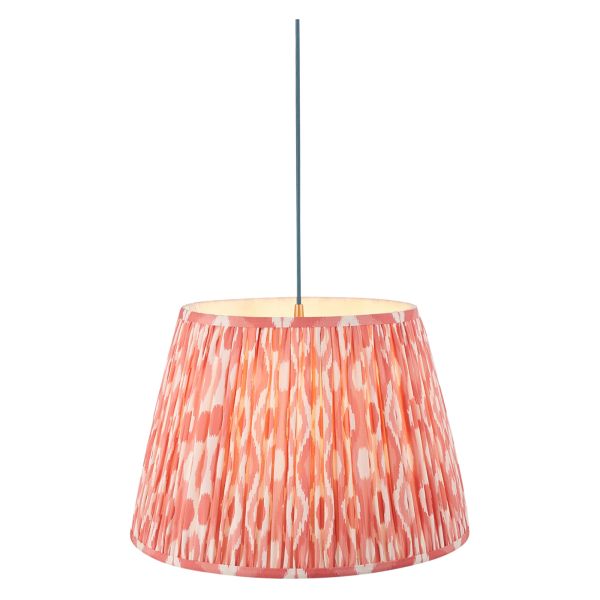 Lampa wisząca Endon 115260 Eltham & Ikat 40cm Pendant, Brushed aged brass plate, blue flex & coral pink fabric