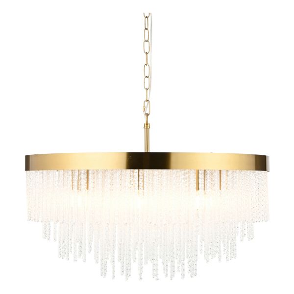 Żyrandol Endon 115347 Anistoria Grand 9Lt Pendant, Brushed aged brass plate & clear glass