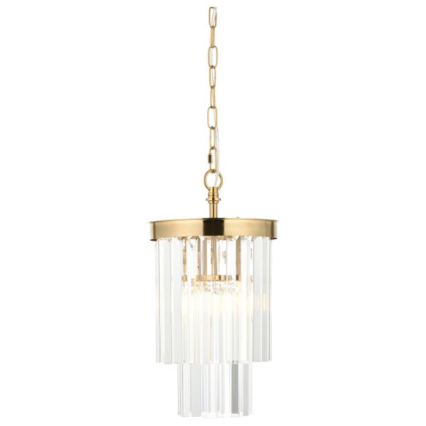 Żyrandol Endon 115455 Conaston Pendant, Brushed aged brass plate & clear cut glass