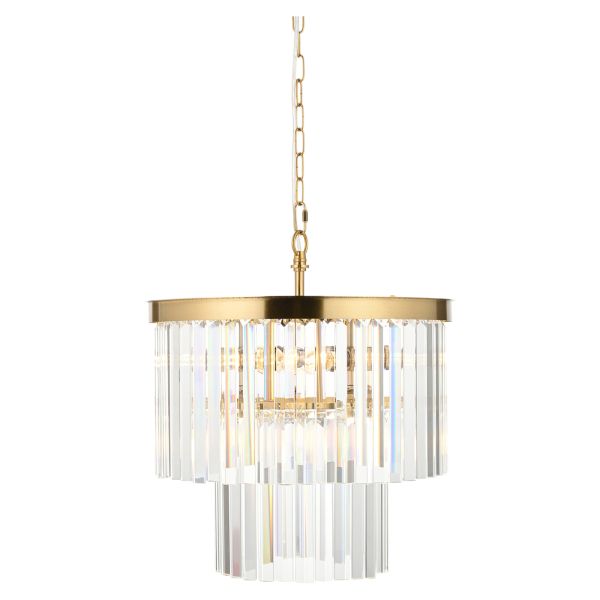 Żyrandol Endon 115456 Conaston 4lt Pendant, Brushed aged brass plate & clear cut glass