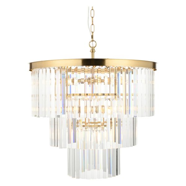 Żyrandol Endon 115457 Conaston 7lt Pendant, Brushed aged brass plate & clear cut glass