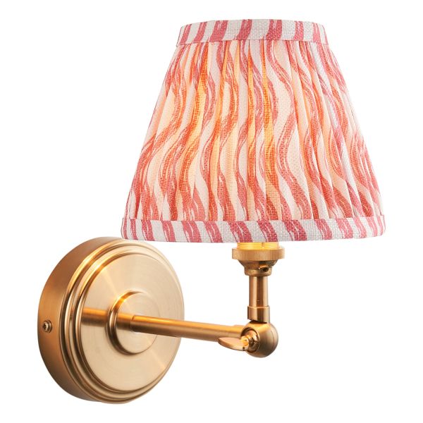 Kinkiet Endon 115781 Step Wing & Ripple 16cm Wall, Brushed aged brass plate & coral pink fabric