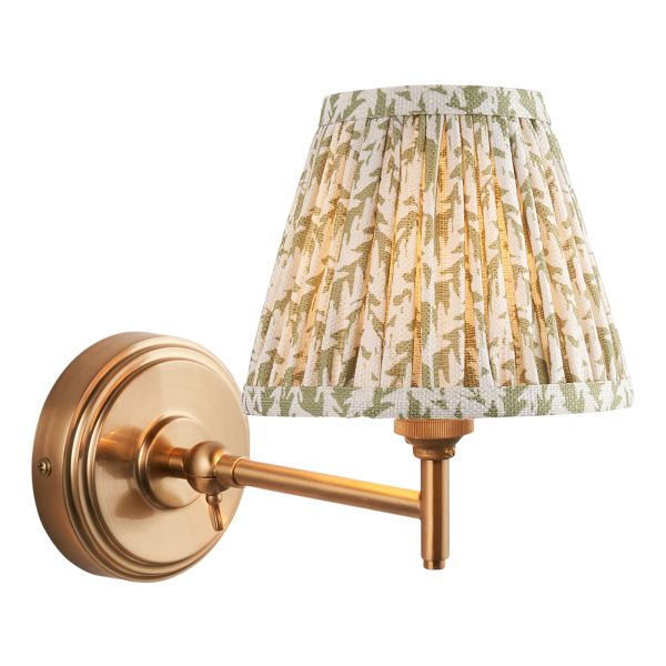 Kinkiet Endon 115793 Step Fold & Leaf 16cm Wall, Brushed aged brass plate & herb garden green fabric