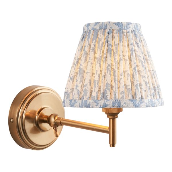 Kinkiet Endon 115794 Step Fold & Leaf 16cm Wall, Brushed aged brass plate & shell bay blue fabric