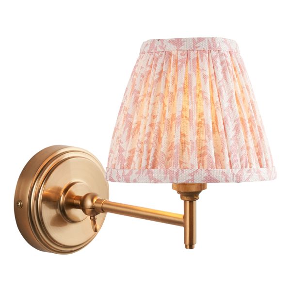 Kinkiet Endon 115795 Step Fold & Leaf 16cm Wall, Brushed aged brass plate & peachy keen fabric
