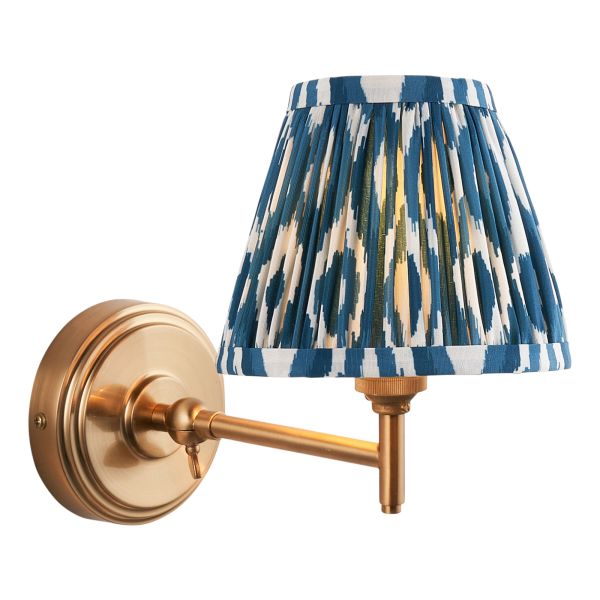 Kinkiet Endon 115801 Step Fold & Ikat 16cm Wall, Brushed aged brass plate & marlin blue fabric