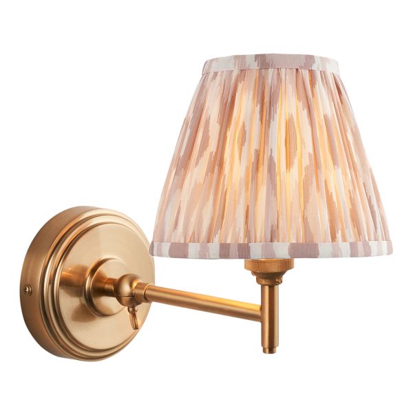 Kinkiet Endon 115804 Step Fold & Ikat 16cm Wall, Brushed aged brass plate & neutral print fabric