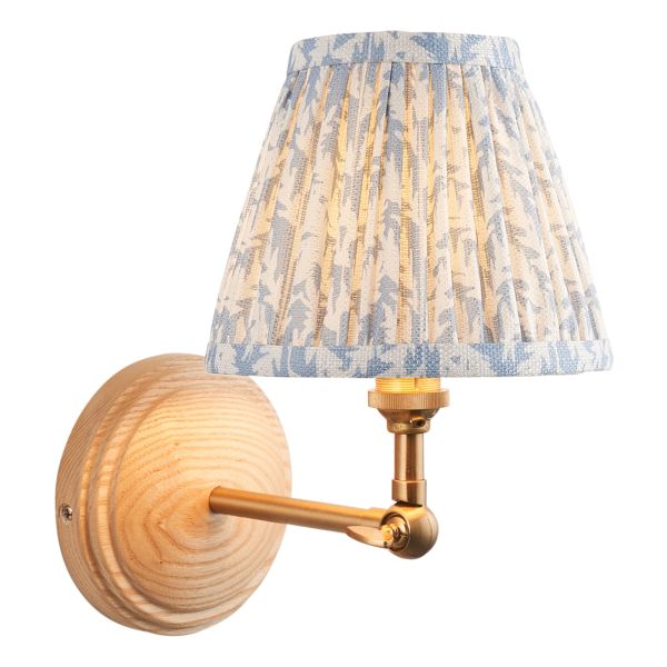 Kinkiet Endon 115842 Wood Wing & Leaf 16cm Wall, Ash wood & shell bay blue fabric