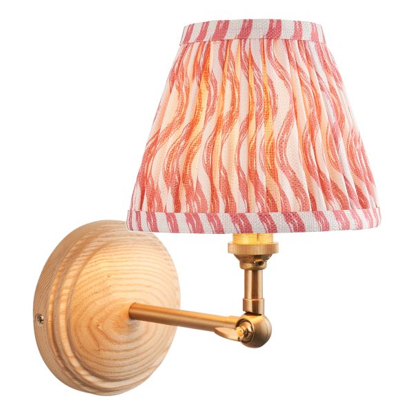 Kinkiet Endon 115845 Wood Wing & Ripple 16cm Wall, Ash wood & coral pink fabric