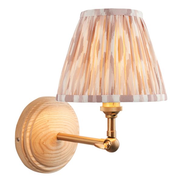 Kinkiet Endon 115852 Wood Wing & Ikat 16cm Wall, Ash wood & neutral print fabric