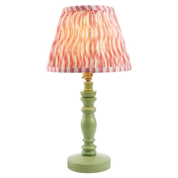 Lampa stołowa Endon 115940 Bibury & Ripple 20cm Table, Satin cotswold green paint & coral pink fabric
