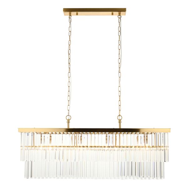 Żyrandol Endon 115950 Conaston 4lt Linear Pendant, Brushed aged brass plate & clear cut glass