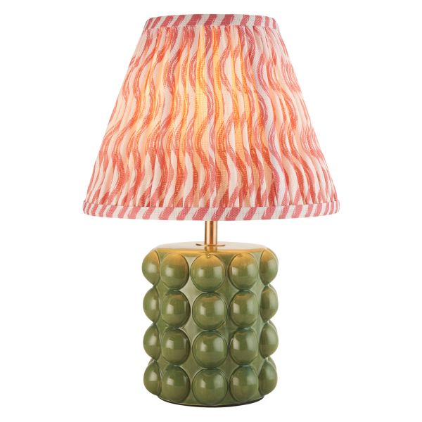 Настільна лампа Endon 116296 Bobble & Ripple 25cm Table, Olive green glaze & coral pink fabric