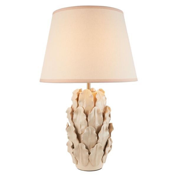 Настільна лампа Endon 116458 Layered Leaf & Ivy 35cm Table, Ivory crackle glaze & vintage white fabric