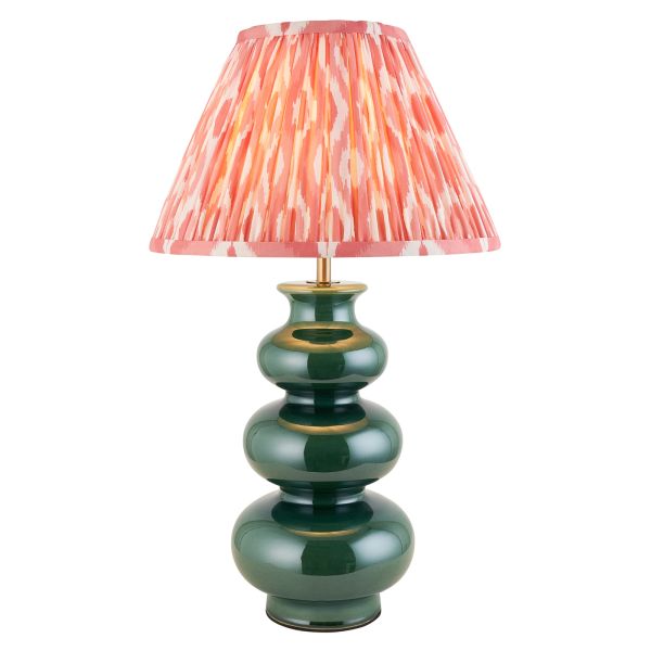 Lampa stołowa Endon 116469 Monroe & Ikat 30cm Table, Gloss green glaze & coral pink fabric
