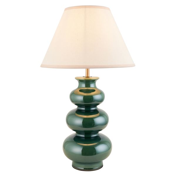 Lampa stołowa Endon 116479 Monroe & Ivy 30cm Table, Gloss green glaze & vintage white fabric