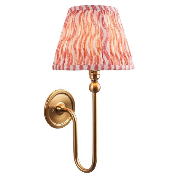 Kinkiet Endon 116825 Santiago & Ripple 20cm Wall, Brushed aged brass plate & coral pink fabric