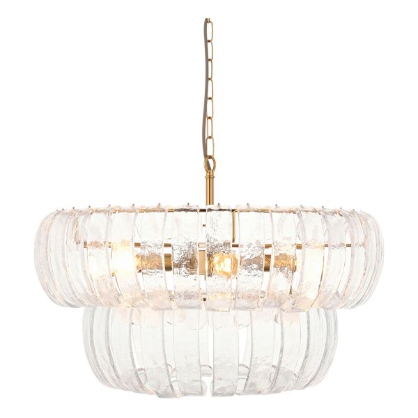 Żyrandol Endon 116976 Montrose 6lt Pendant, Brushed aged brass plate & handmade clear textured glass