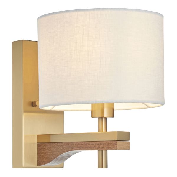 Бра Endon 116995 Heathcliff Wall, Brushed aged brass plate, oak stained wood & natural faux linen