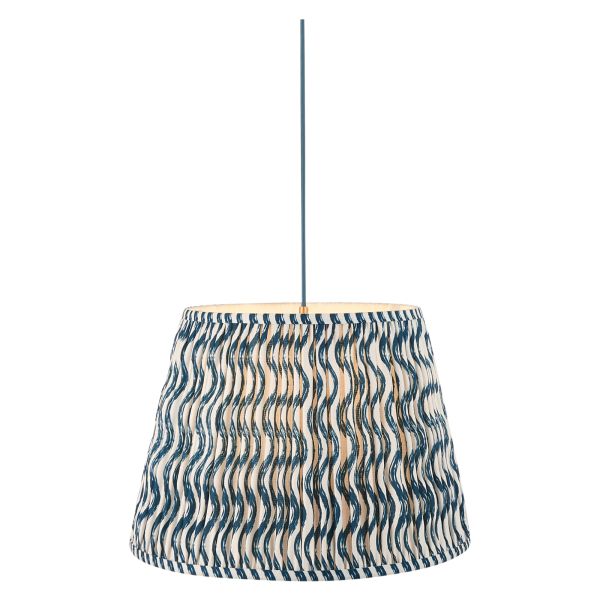 Підвісний світильник Endon 117289 Eltham & Ripple 40cm Pendant, Brushed aged brass plate, blue flex & marlin blue fabric