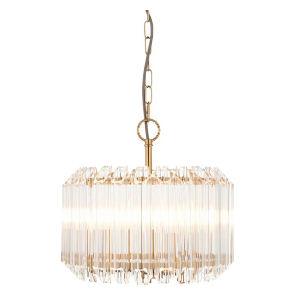 Żyrandol Endon 117514 Valentina 3lt Pendant, Brushed aged brass plate & clear glass