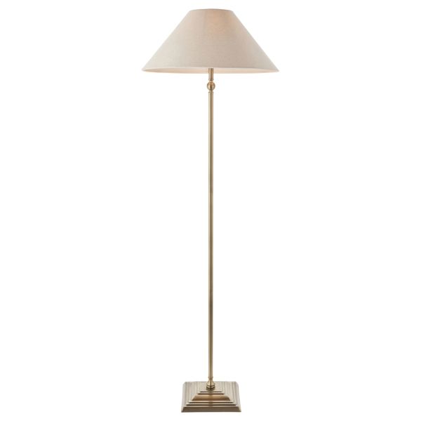 Lampa podłogowa Endon 117831 Lille Floor, Antique brass plate & natural faux linen