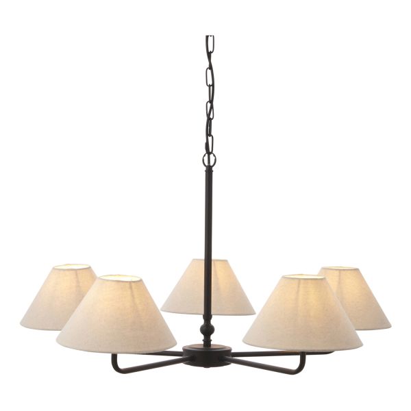 Żyrandol Endon 117832 Lille 5lt Pendant, Matt black & natural faux linen