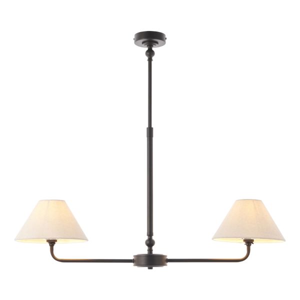 Lampa wisząca Endon 117834 Lille 2lt Linear Pendant, Matt black & natural faux linen