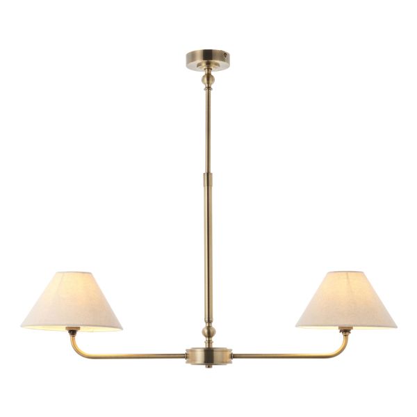 Lampa wisząca Endon 117835 Lille 2lt Linear Pendant, Antique brass plate & natural faux linen
