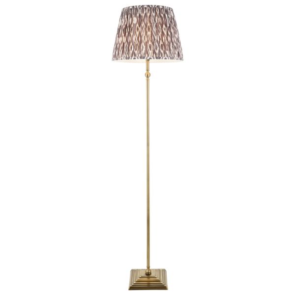 Lampa podłogowa Endon 118006 Lille & Ikat 40cm Floor, Antique brass plate & pearl grey fabric