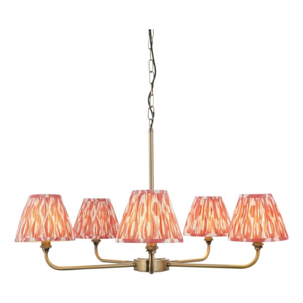 Żyrandol Endon 118045 Lille & Ikat 16cm 5lt Pendant, Antique brass plate & coral pink fabric